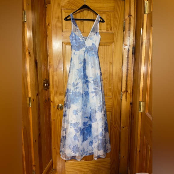Dresses White Prom Dress With Blue Flowers And Sequins Poshmark